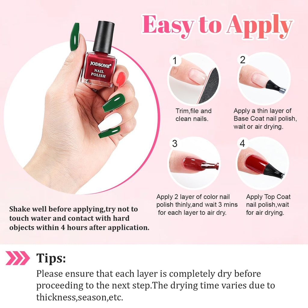 JODSONE 32-Color Quick-Dry Nail Polish Set with Base & Top Coats