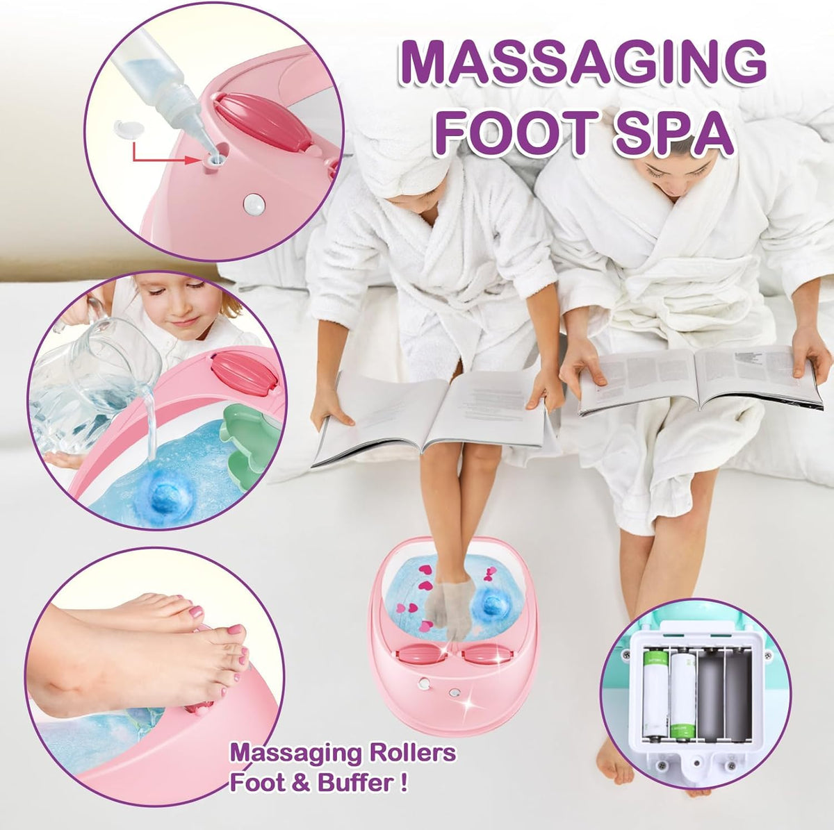 Pink Spa Day Gift Set for Girls with Foot Spa, Nail Art and Accessories
