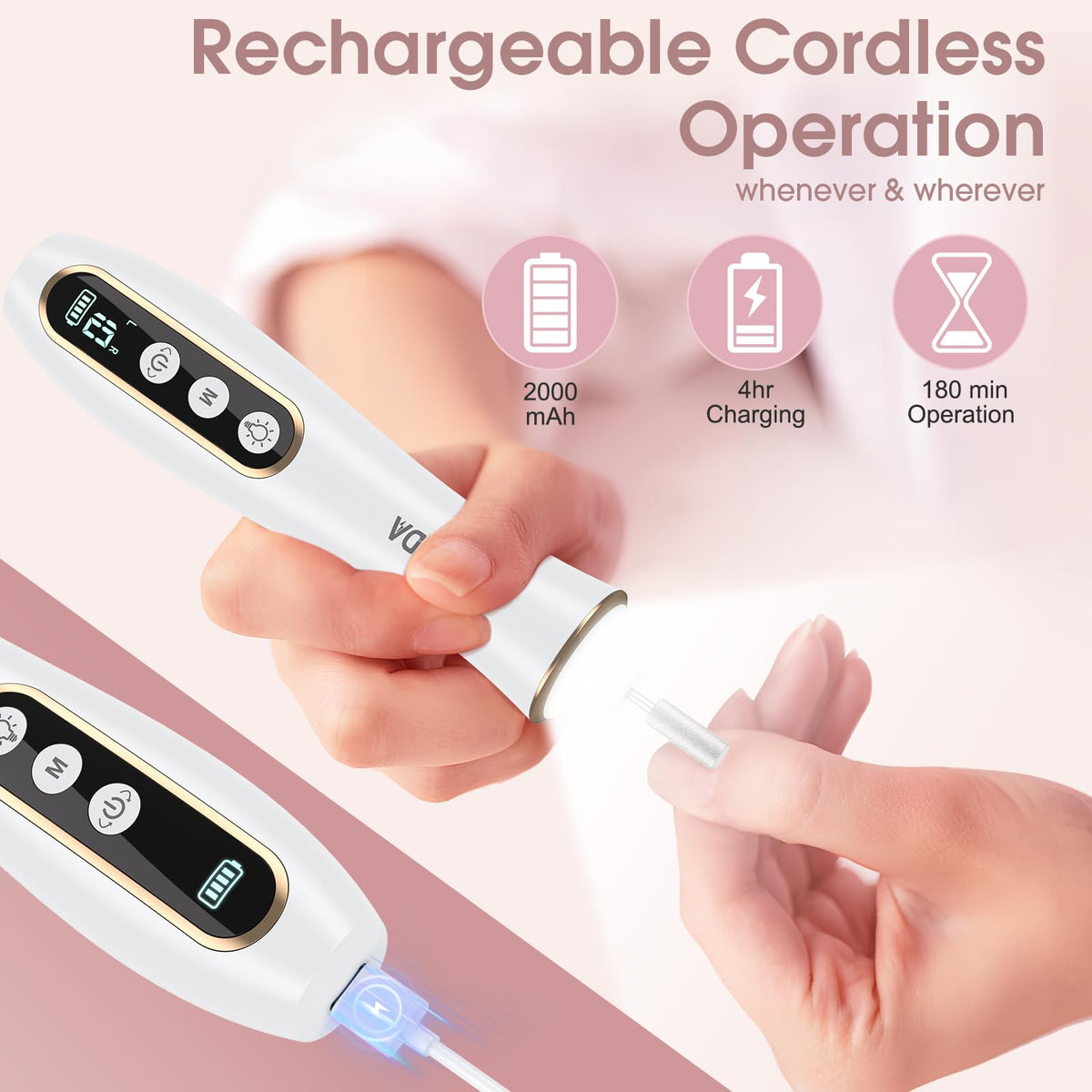 Hoxida Cordless Electric Nail Drill Kit with LED Light