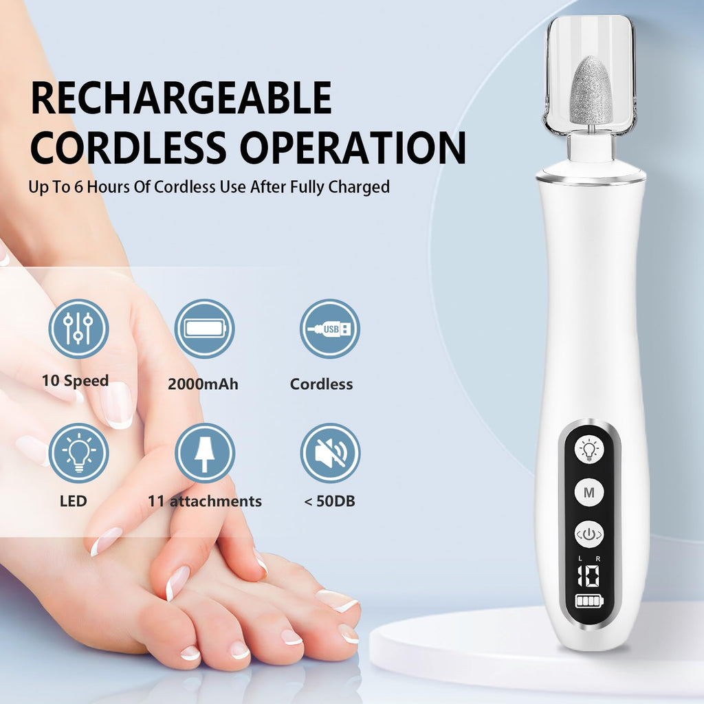 Electric Nail File Drill, Cordless Rechargeable 10-Speed Nail Grinder