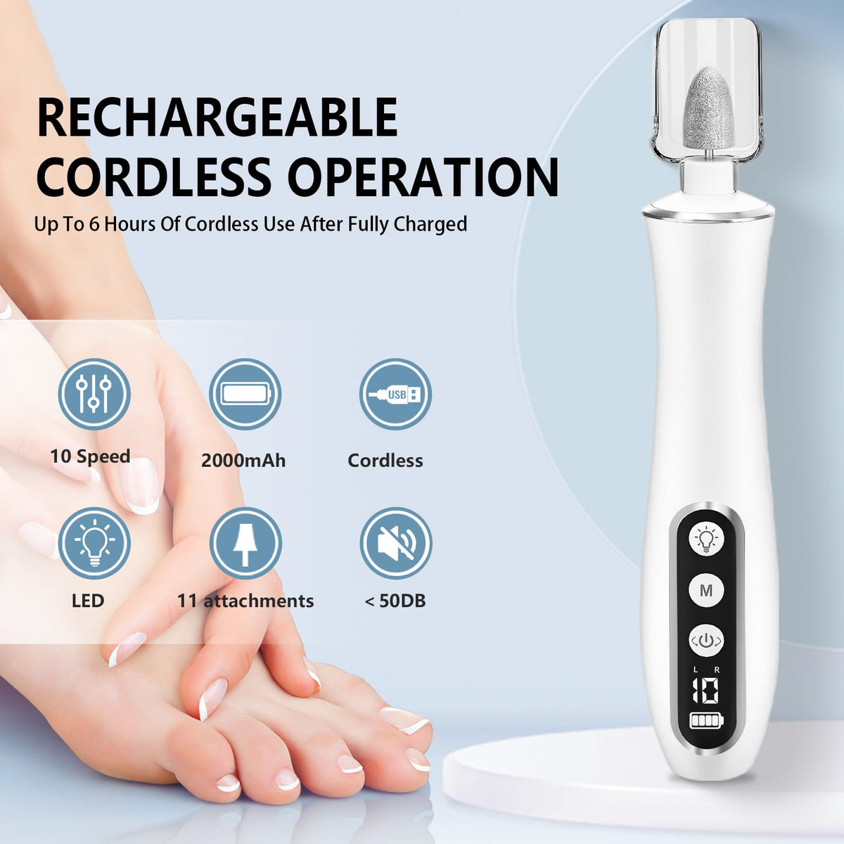 Electric Nail File Drill, Cordless Rechargeable 10-Speed Nail Grinder