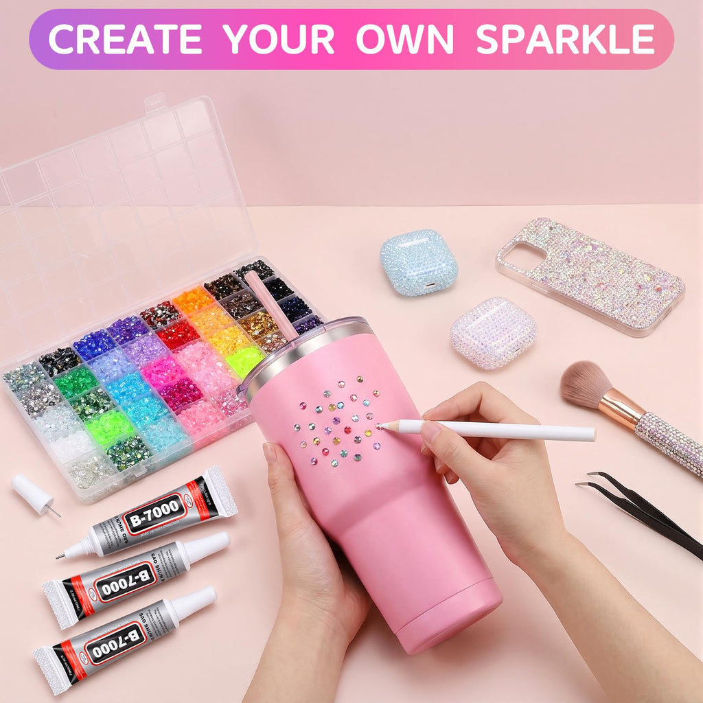 Bedazzling Kit with 40,000 3mm Resin Rhinestones, 40 Colors & B7000 Glue
