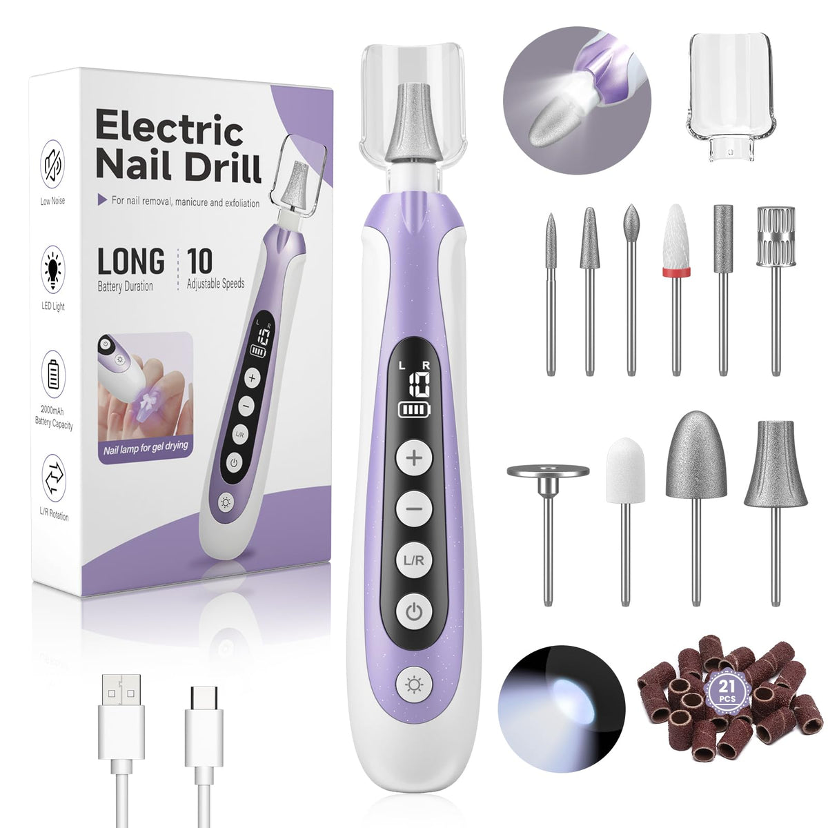 Electric Nail Drill and Cordless Nail File 10-in-1 Manicure Pedicure Kit