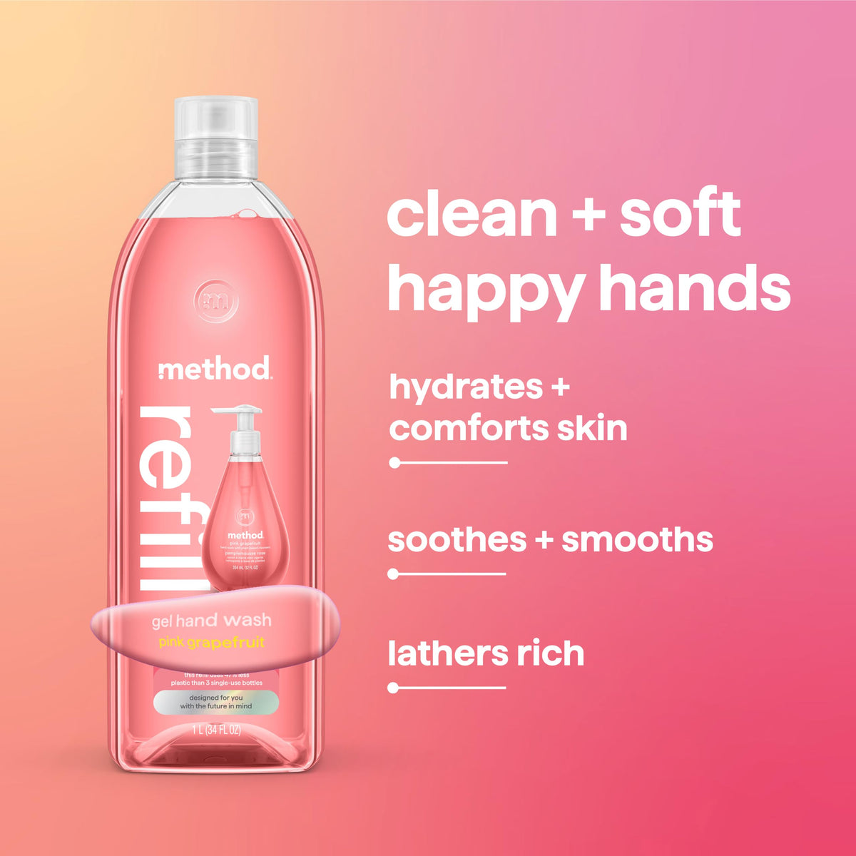 method Gel Hand Wash Refill Pink Grapefruit, 34 fl oz, 4 Pack