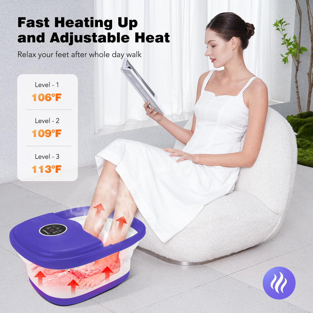 KNQZE Collapsible Foot Spa Bath with Heat, Bubbles & Massage