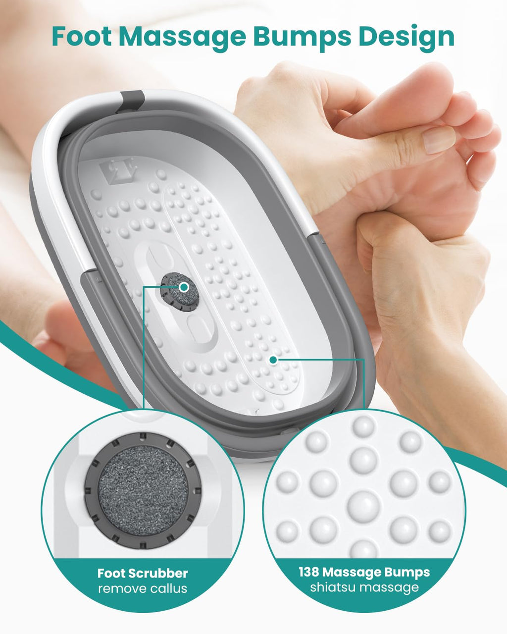 Nekteck Collapsible Foot Soaking Tub with Massage Nodes and Pumice Stone