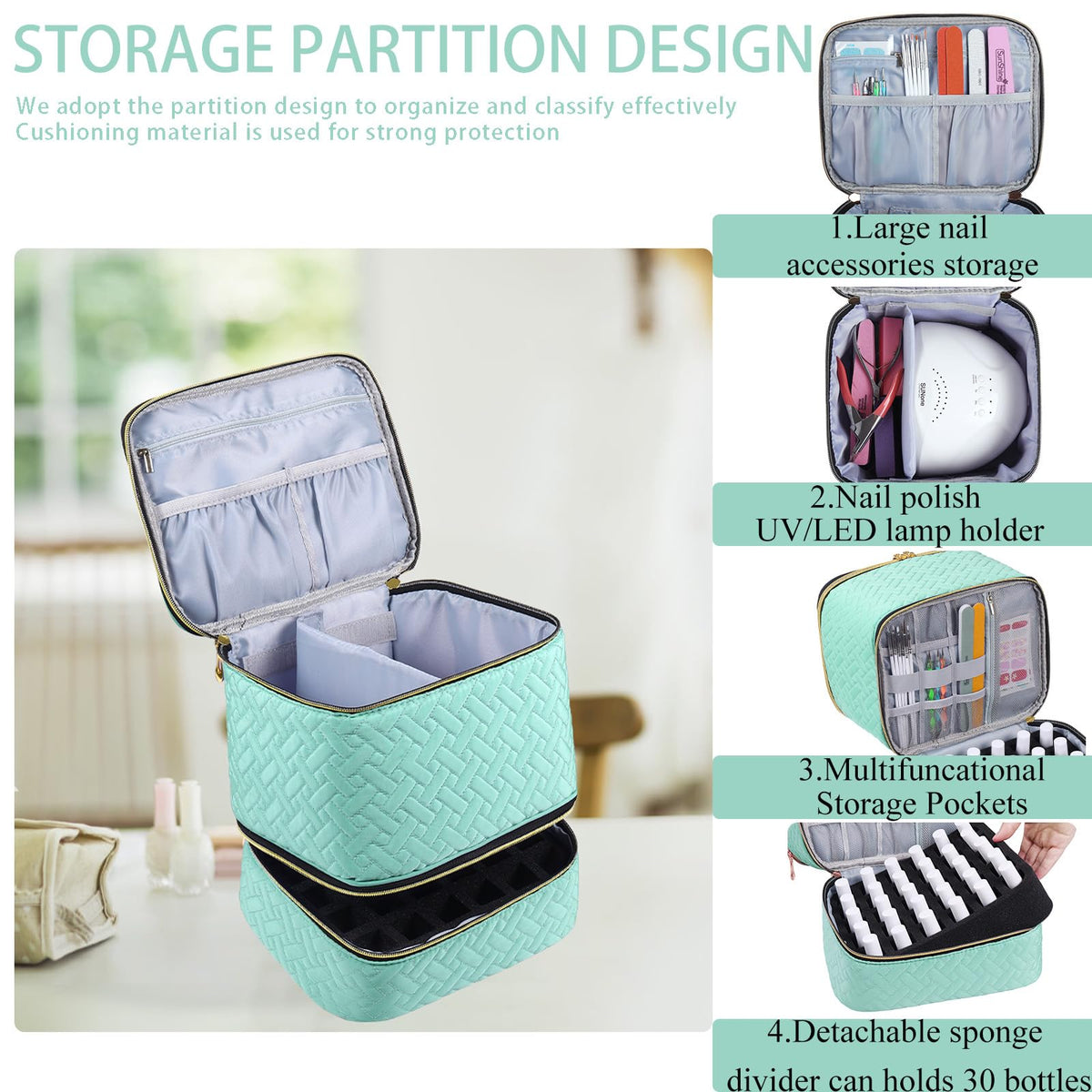 Nail Polish Organizer Double-Layer Storage Bag for Bottles and Nail Lamp