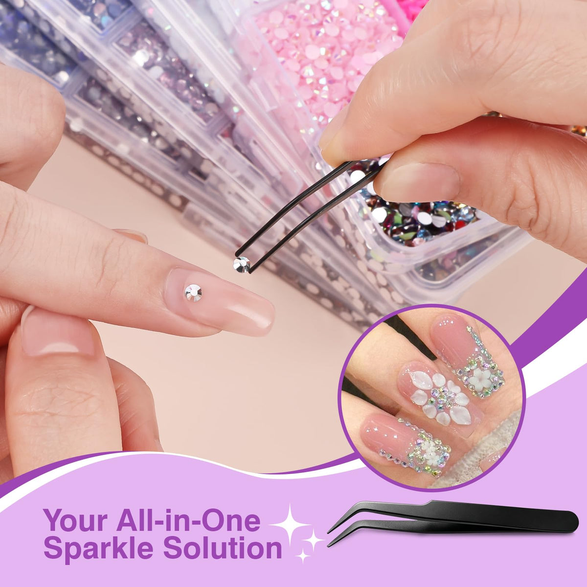 XSEINO 120,000-Piece Resin Rhinestone Bedazzling Kit, 48 Colors, Glue & Tools