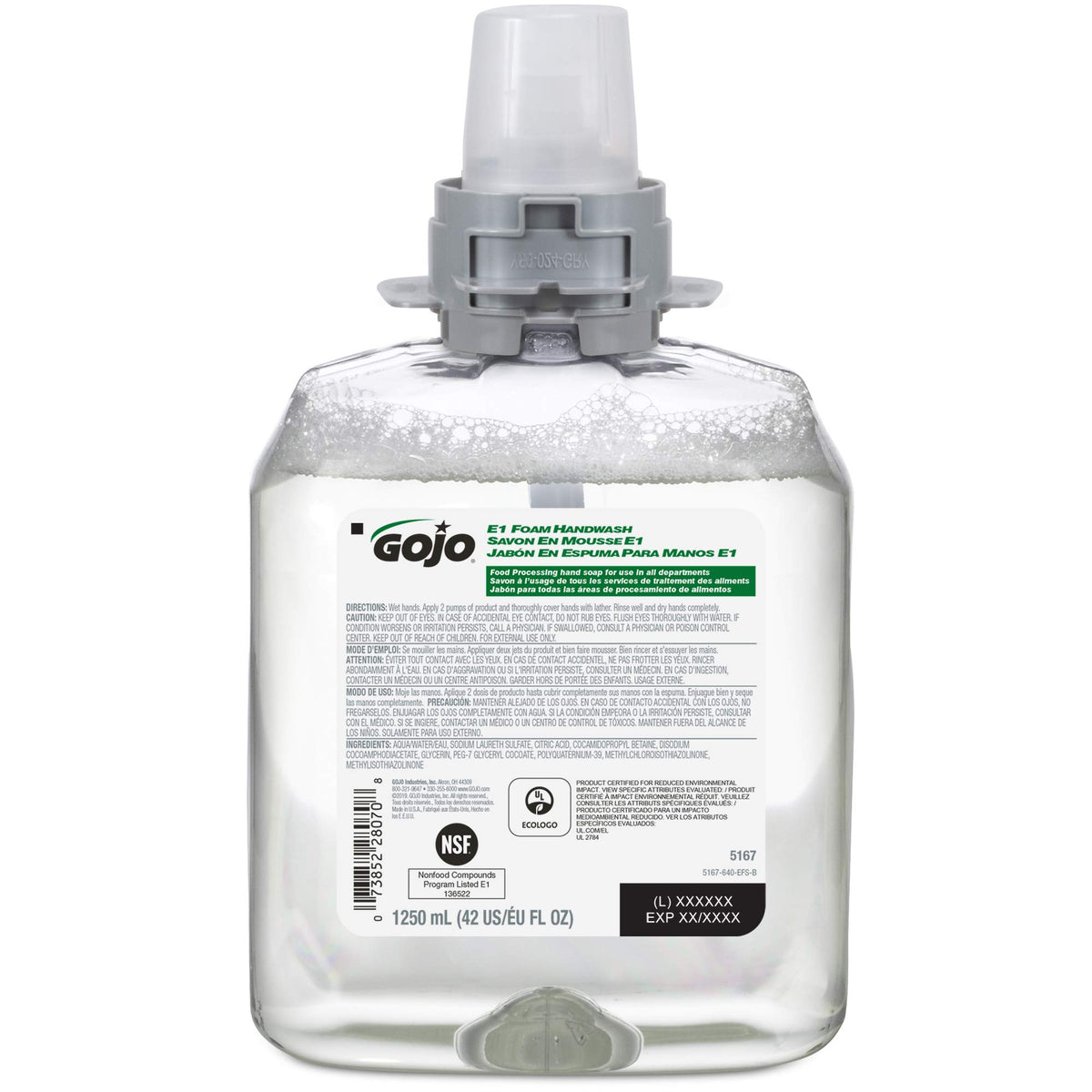 GOJO FMX-12 E1 Foam Handwash Refill, Fragrance-Free, 4 x 1250 mL