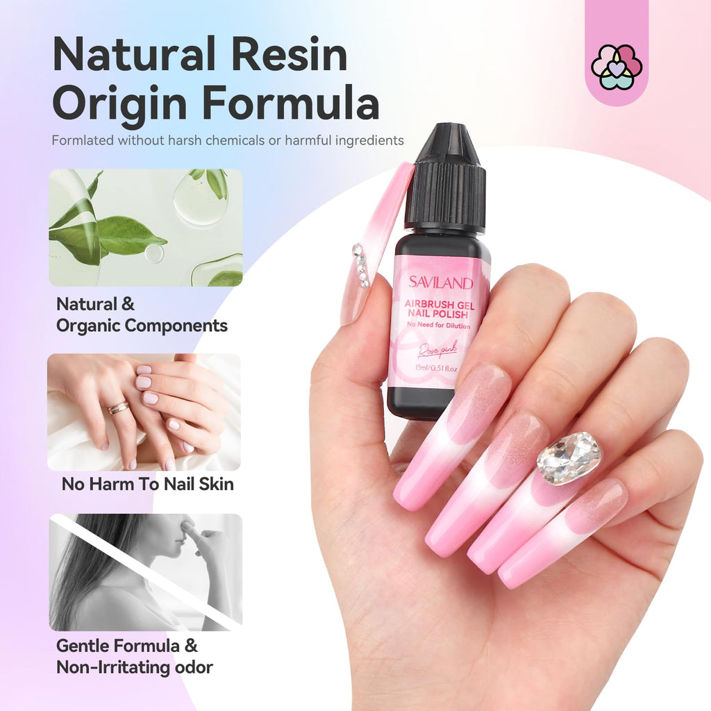 SAVILAND HEMA-Free Airbrush Gel Nail Polish, 24-Color Water-Based Nail Art Kit