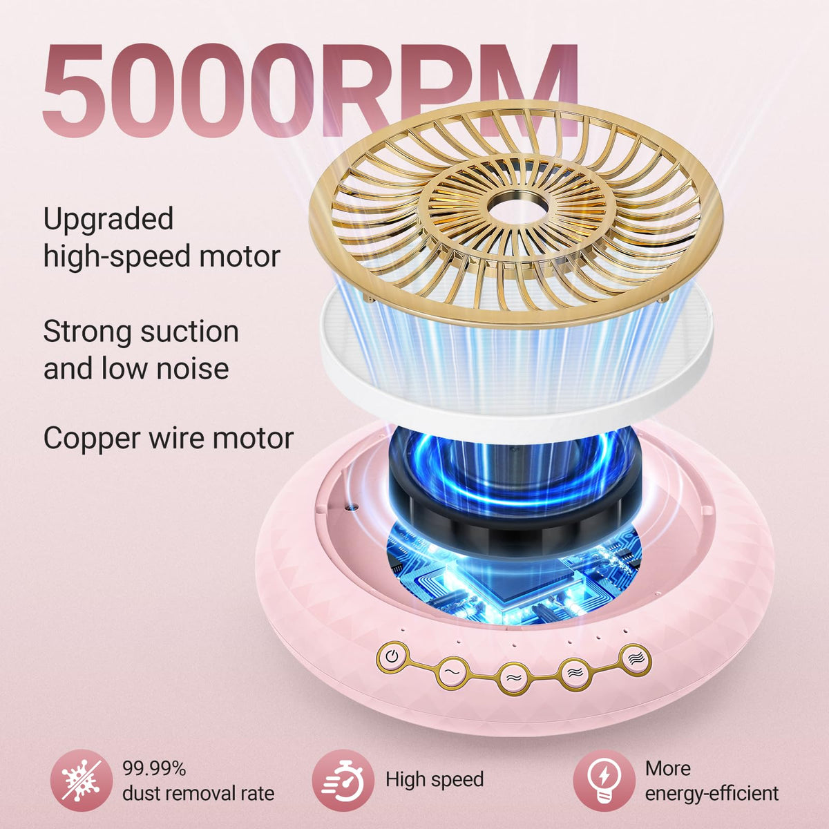 Professional Nail Dust Collector with 5000 RPM Suction and Reusable Filter