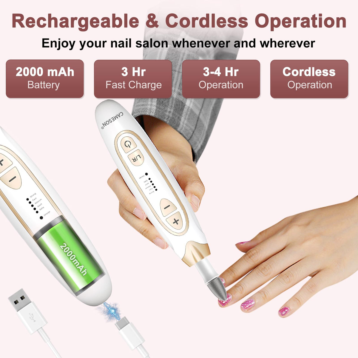 CAMESON Electric Toenail Grinder & Cordless Manicure Pedicure Set