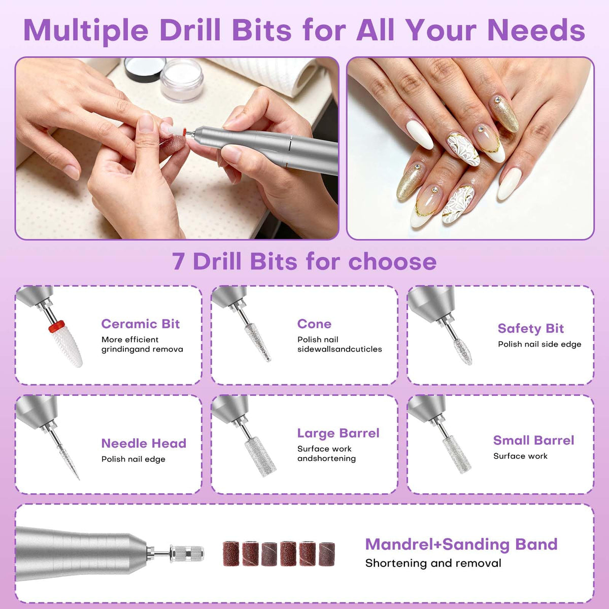 FTOYIN Rechargeable Electric Nail Drill with LCD Display and Bits