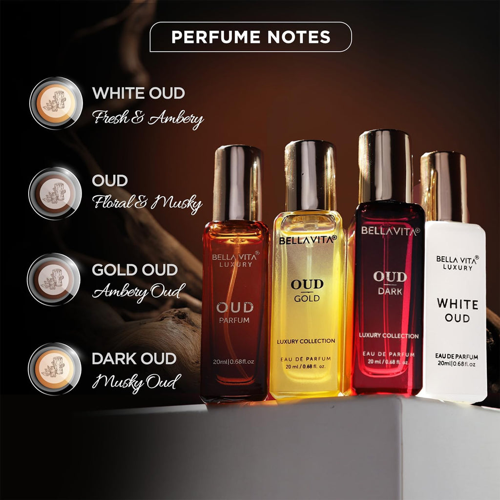 BellaVita OUD Experience Gift Set, 4 x 20ml Arabic Unisex Perfumes