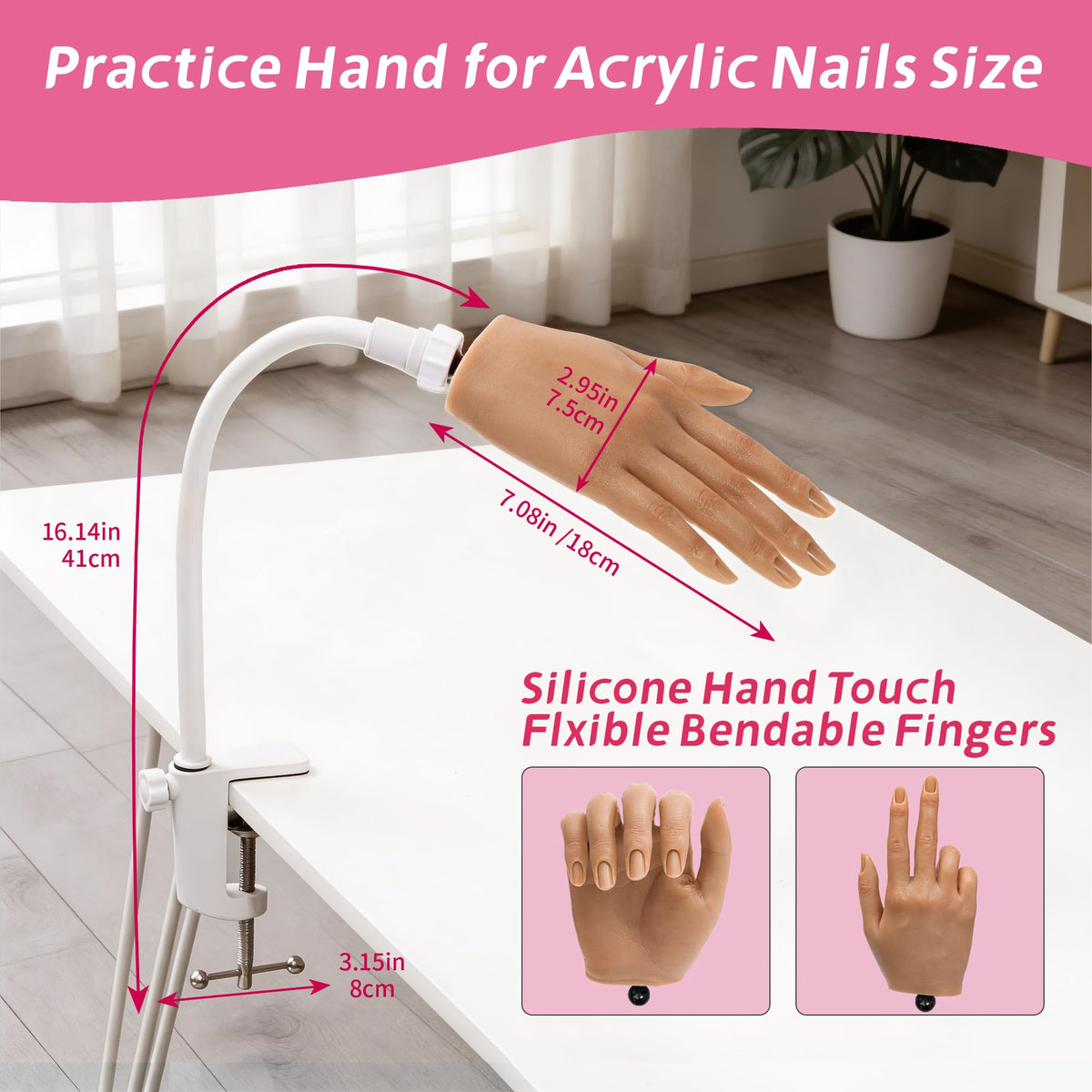 Realistic Silicone Practice Hand for Acrylic, Gel and Nail Polish Training