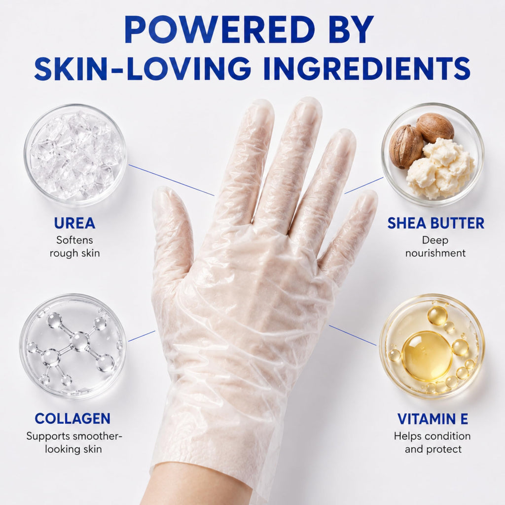 Collagen Hand Mask Gloves with Shea Butter, Vitamin E & Urea