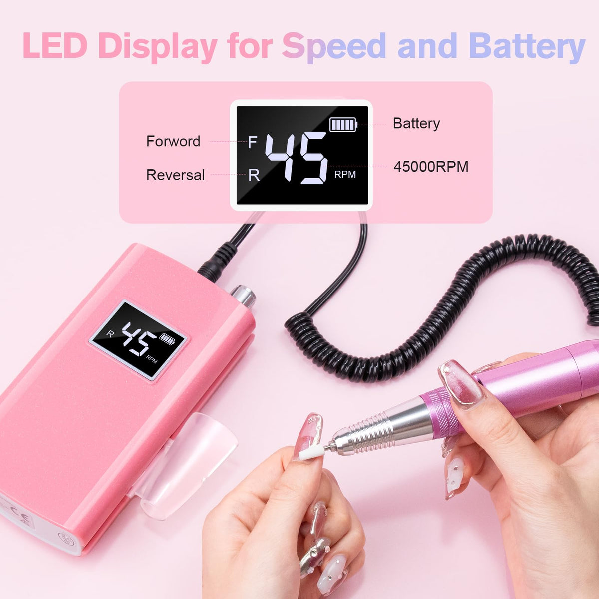 Beloving Portable Rechargeable Nail Drill, 45000 RPM Electric File Kit