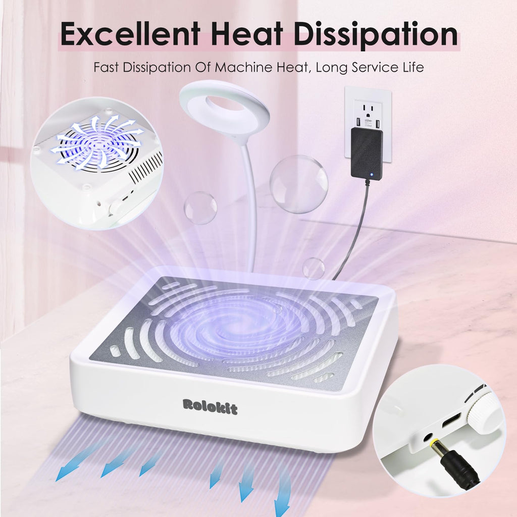 Nail Dust Collector with LED Lamp for Manicure