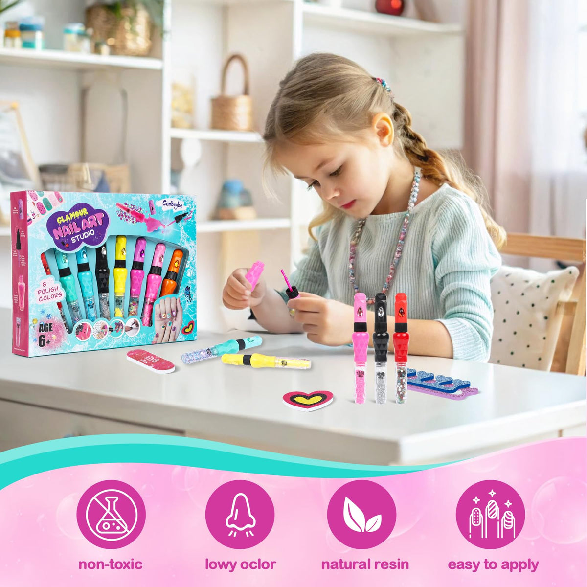Kids 8-Count Nail Art Pen and Nail Polish Set with Stickers & Gems