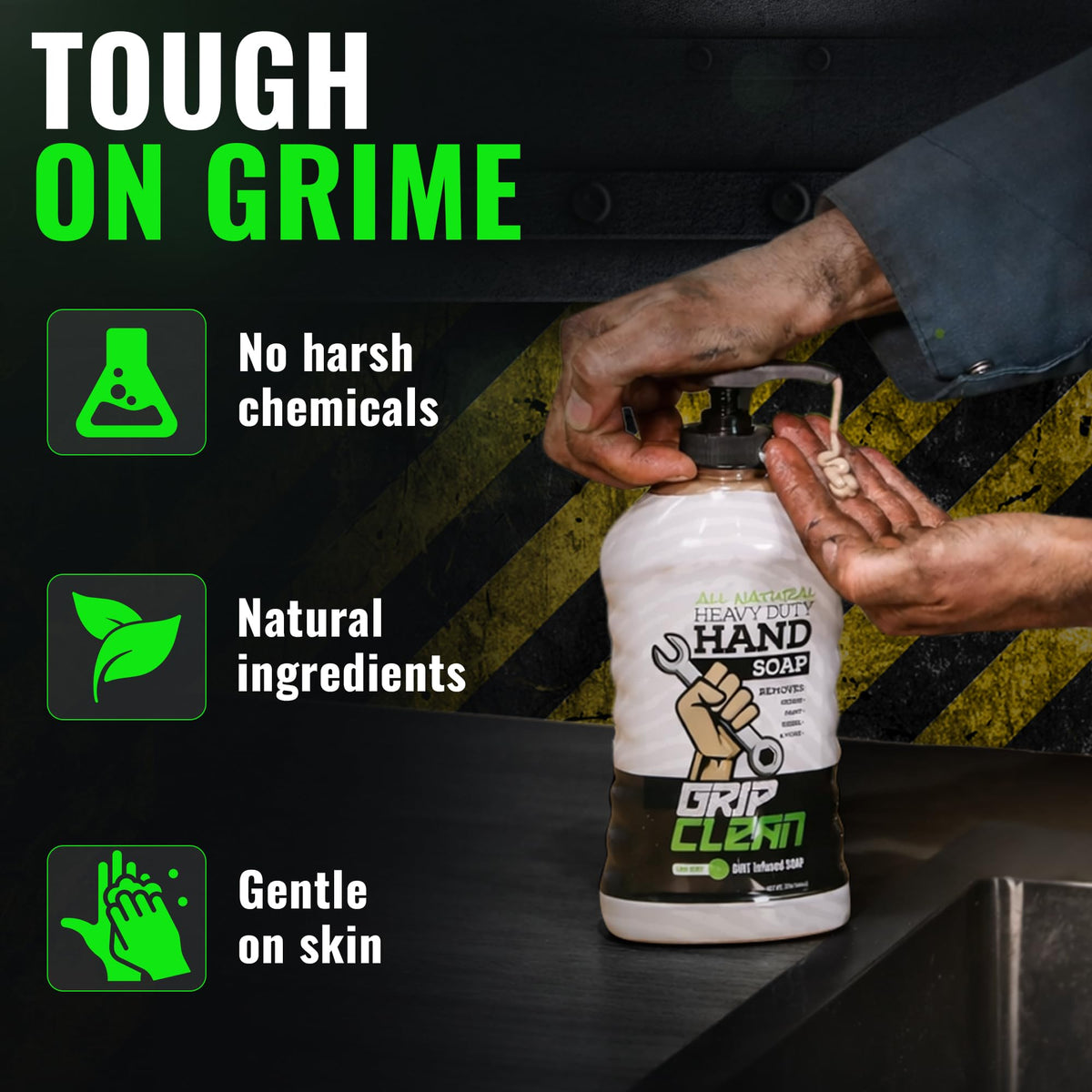 Grip Clean Heavy-Duty Mechanic Hand Cleaner with Nail Brush, Lime Scent