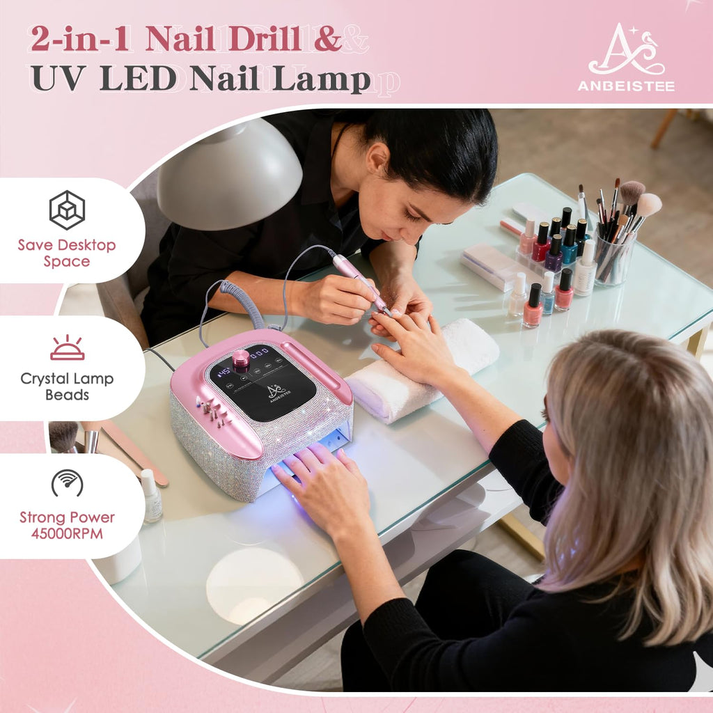 2-in-1 Nail Drill and UV LED Nail Lamp, Rechargeable 45000 RPM