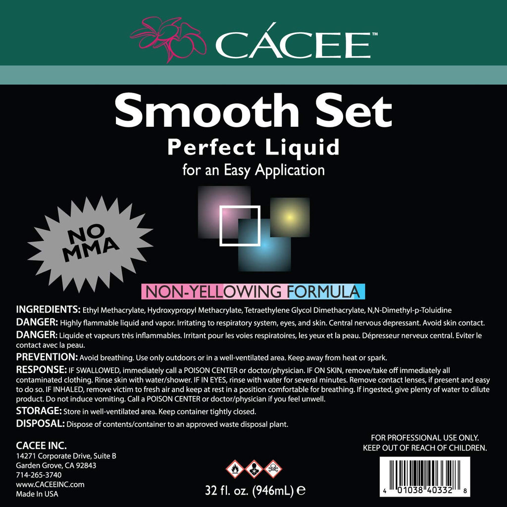 Caccee Smooth Set Acrylic Liquid Monomer 32 Fl Oz, Non-Yellowing Low-Odor