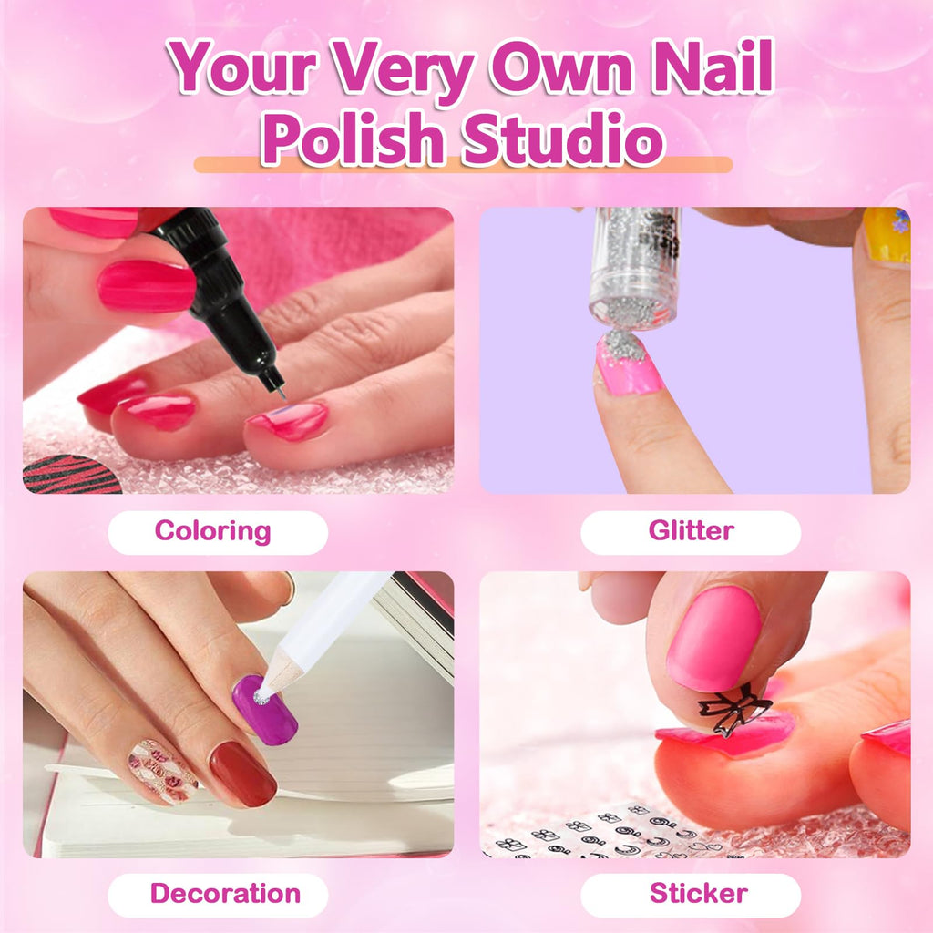 Kids 8-Count Nail Art Pen and Nail Polish Set with Stickers & Gems