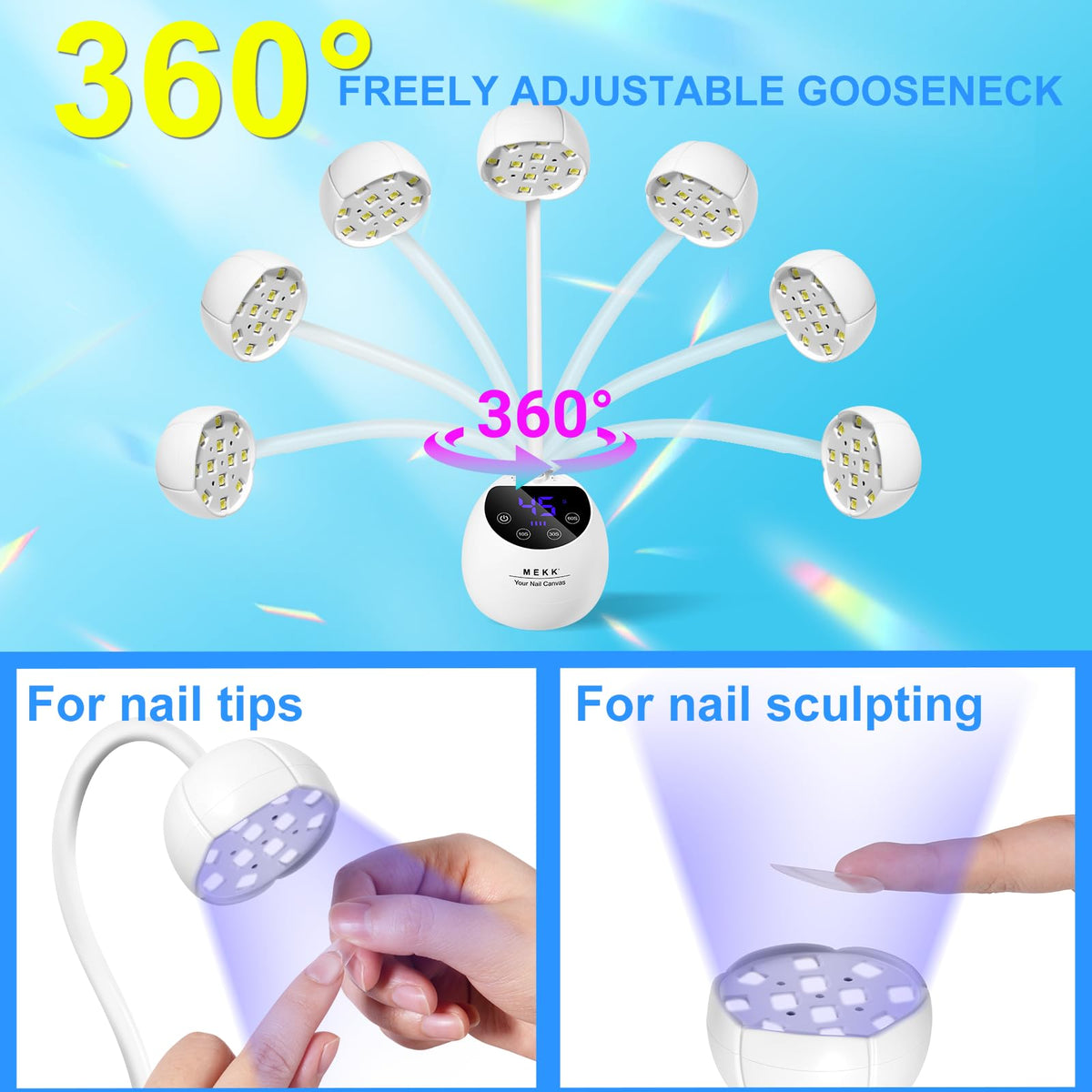 MEKK Gooseneck Flash Cure Nail Lamp, 36W Mini UV LED Light for Gel Nails