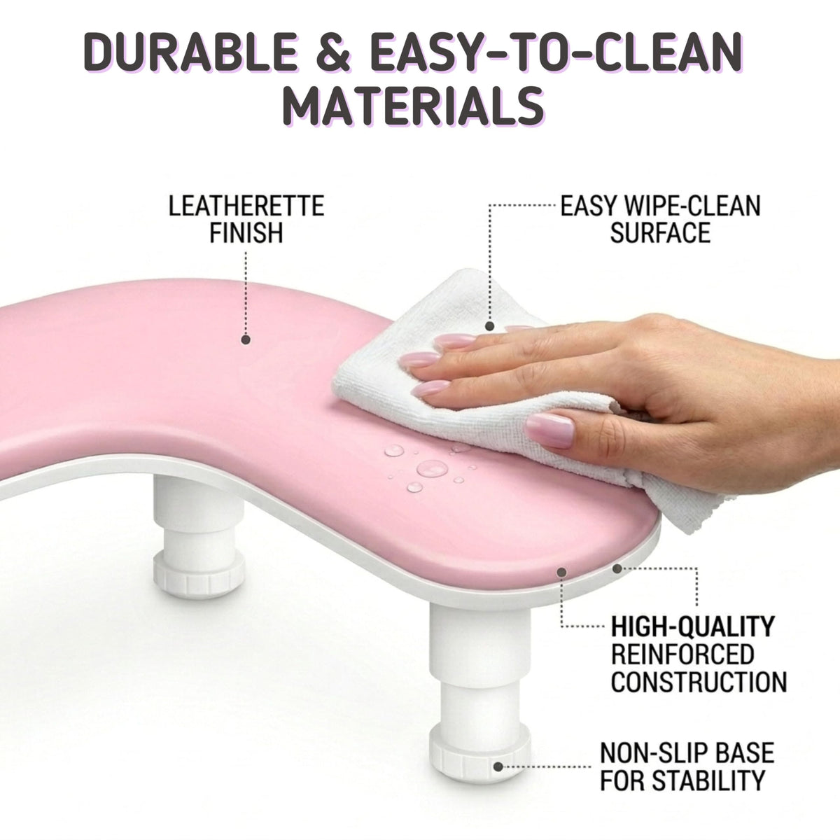 U-Shaped Nail Arm Rest with Adjustable 360° Phone Holder, Pink