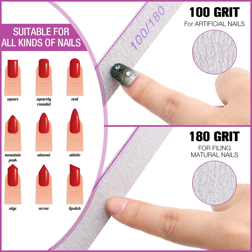 150-Piece 100/180 Grit Double-Sided Washable Reusable Nail Files