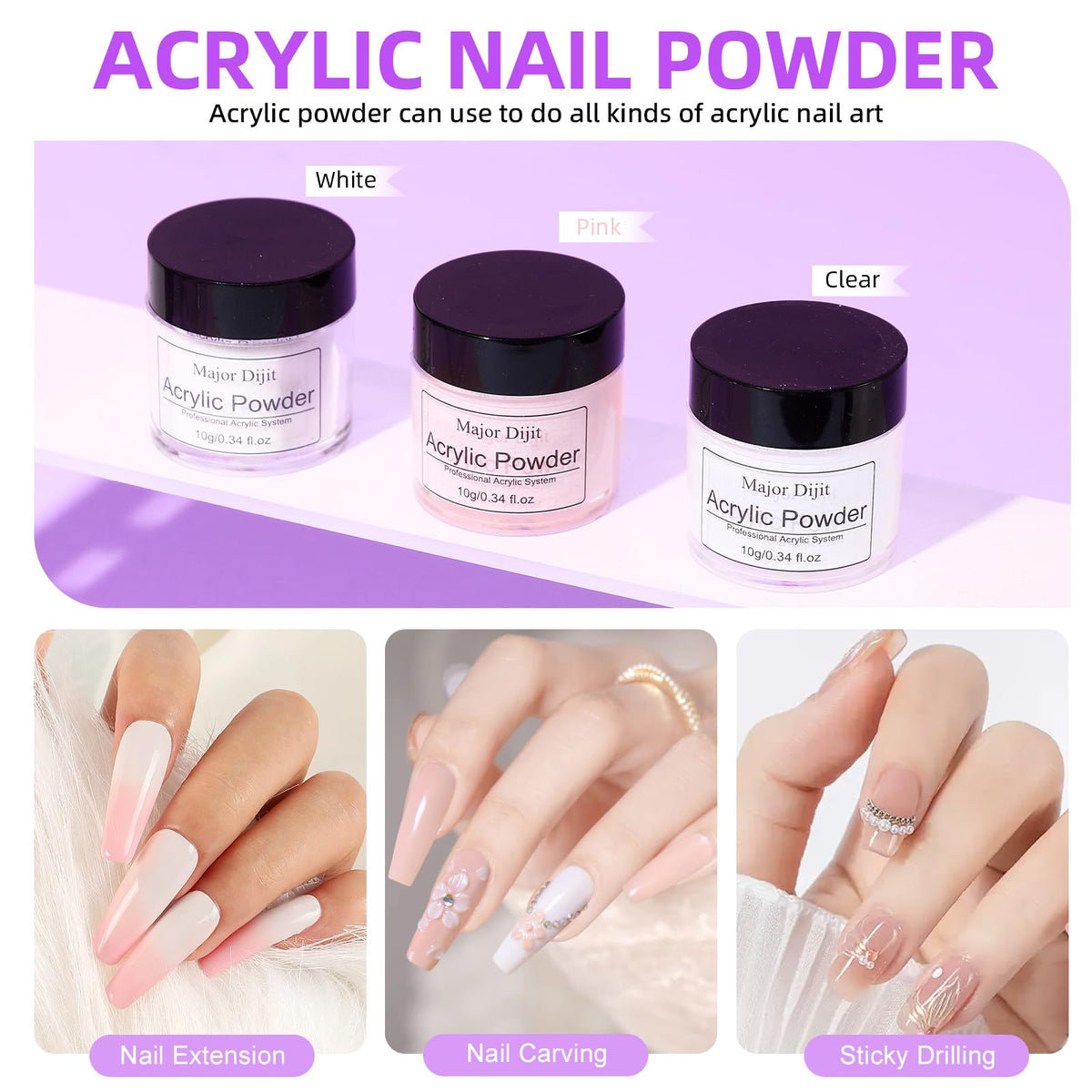 Major Dijit Acrylic Nail Kit with Drill, UV LED Lamp and Nail Art Tools
