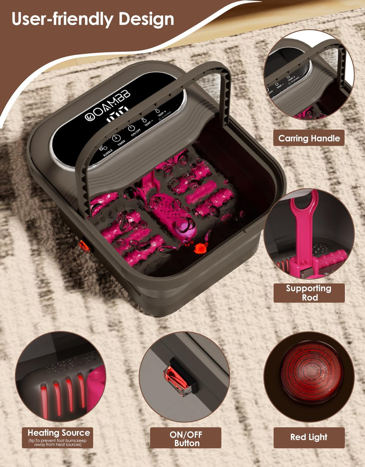 OOAMBB Collapsible Foot Spa with Heat, Bubble and Temperature Control
