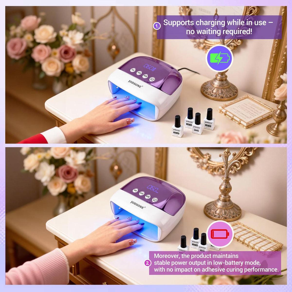 JODSONE Cordless LED Nail Lamp Rechargeable Portable Nail Dryer