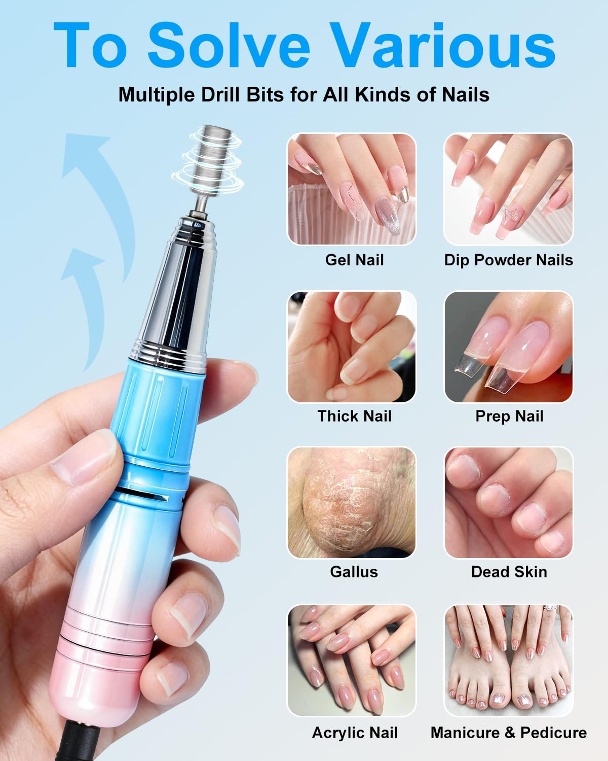 Electric Nail Drill Kit with UV LED Lamp, Cordless Rechargeable E-File