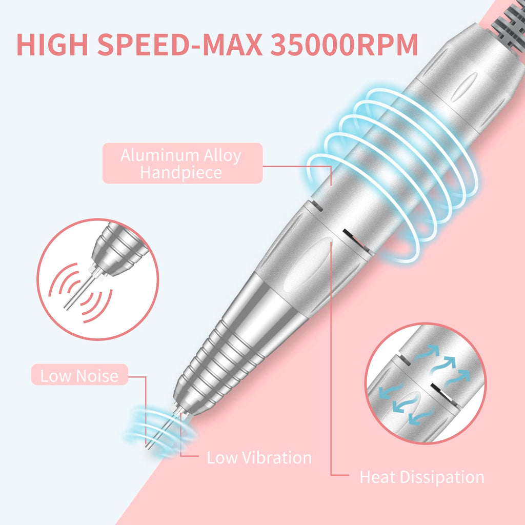 MOCOWIND Portable Nail Drill, Rechargeable Electric Nail File, 35000 RPM
