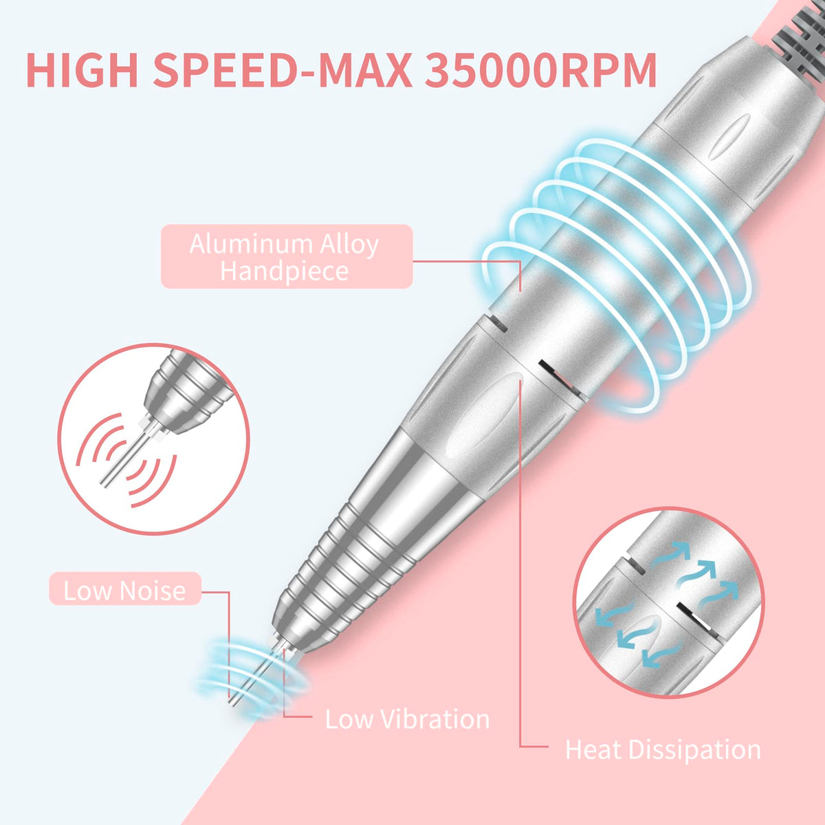 MOCOWIND Portable Nail Drill, Rechargeable Electric Nail File, 35000 RPM