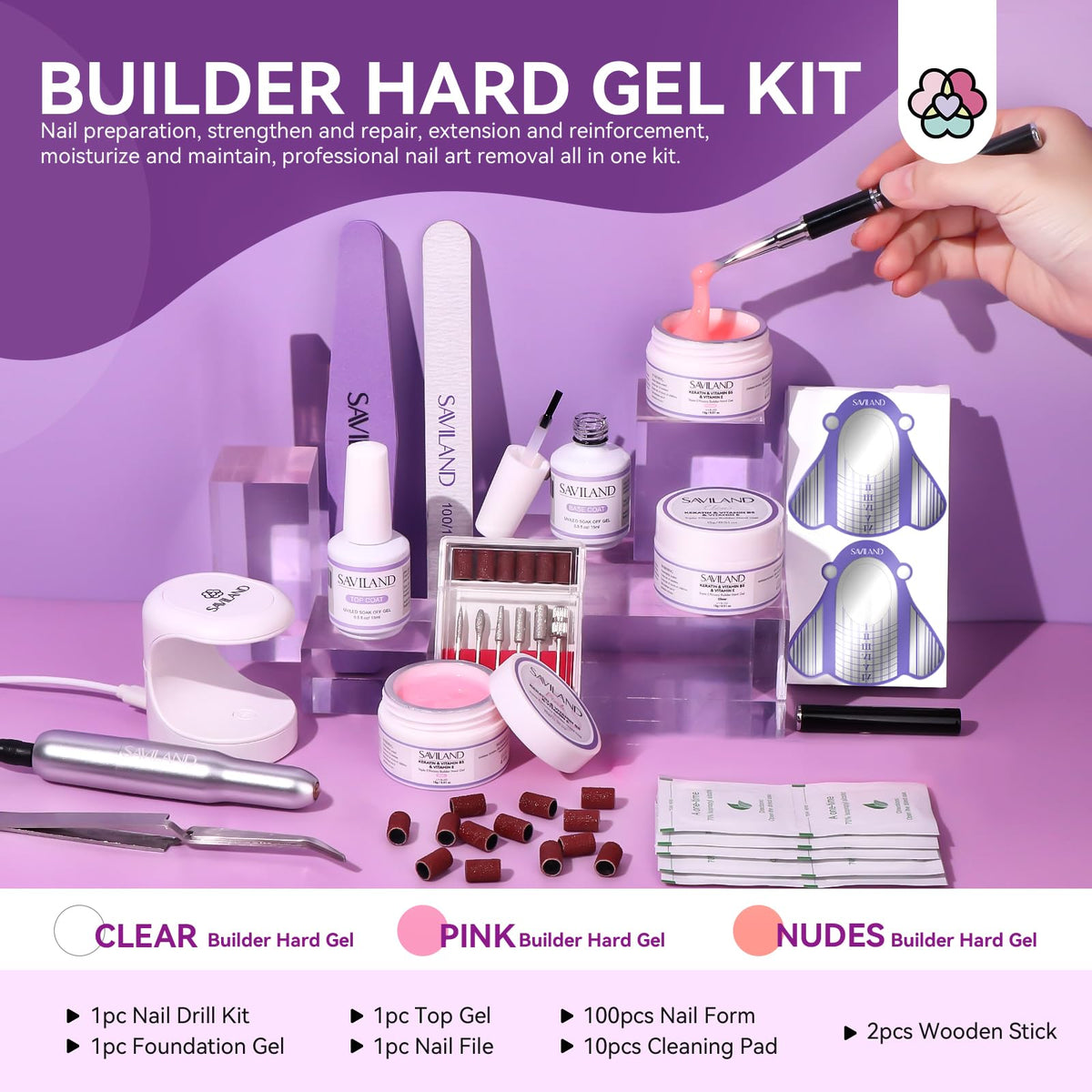 SAVILAND Builder Gel Nail Kit for Nail Extension, Strengthening and Shaping