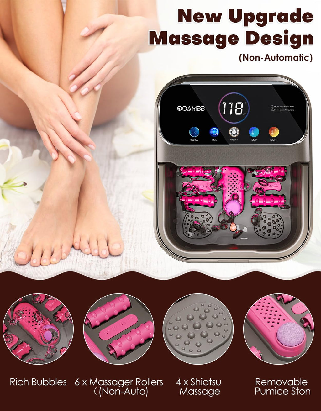 OOAMBB Collapsible Foot Spa with Heat, Bubbles, Massage Rollers and Remote Control