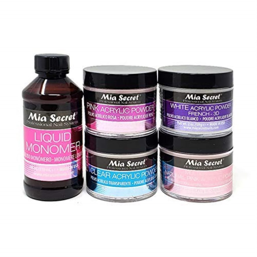 Mia Secret 4 oz Liquid Monomer & Acrylic Powder Set with Pink, Clear, White and Multibalance