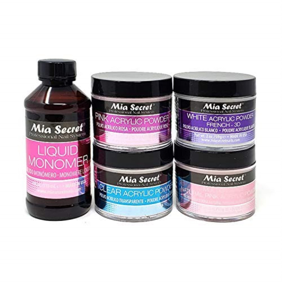 Mia Secret 4 oz Liquid Monomer & Acrylic Powder Set with Pink, Clear, White and Multibalance