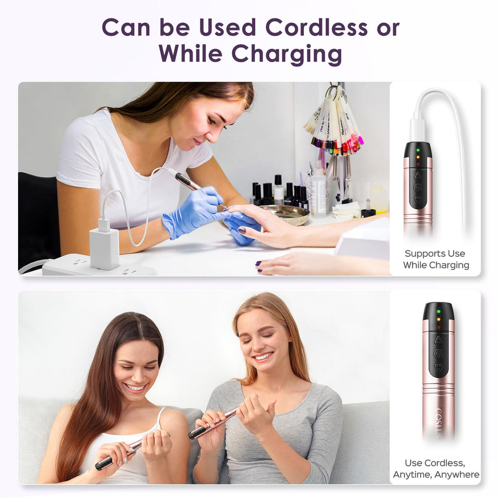 COSLUS C20 Cordless Nail Drill Electric File Kit for Manicure & Pedicure