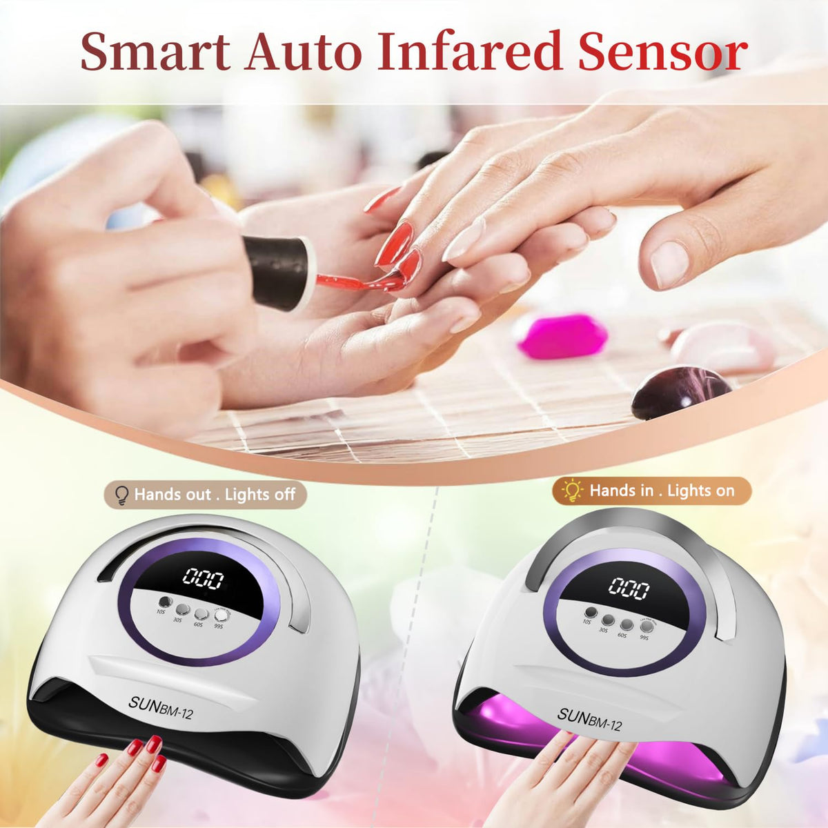 UV LED Nail Lamp with 72 Beads, 300W Gel Polish Nail Dryer