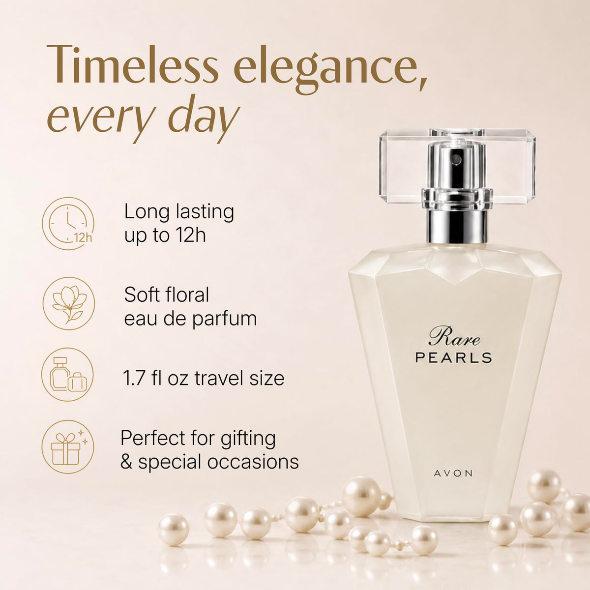 AVON Rare Pearls Eau de Parfum Spray for Women, Floral, 1.7 Fl Oz