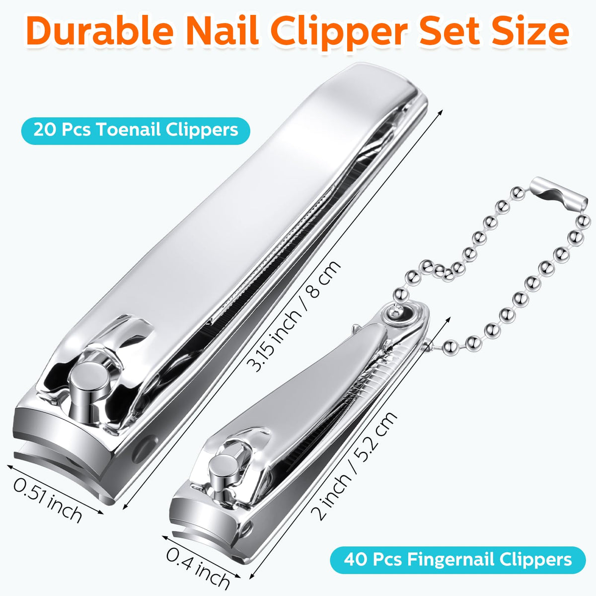 Lasnten 60-Piece Stainless Steel Nail Clipper Set, Fingernail and Toenail Cutters