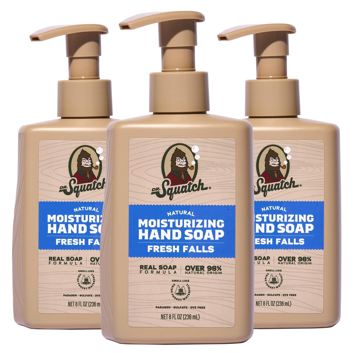 Dr. Squatch Natural Moisturizing Hand Soap, Fresh Falls, 8 fl oz, 3-Pack