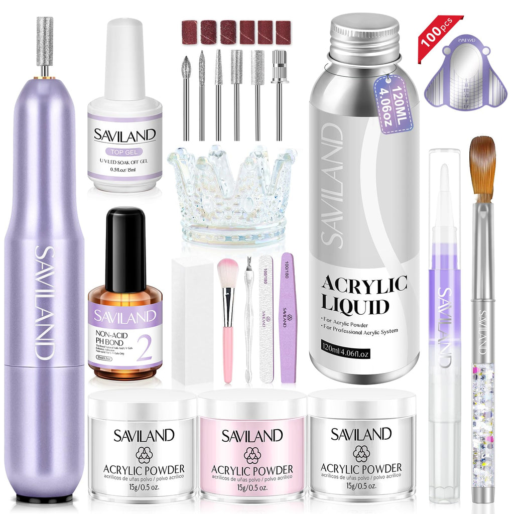 SAVILAND Professional Acrylic Nail Kit with Drill and Essential Nail Tools