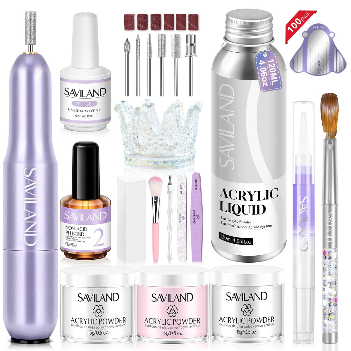 SAVILAND Professional Acrylic Nail Kit with Drill and Essential Nail Tools