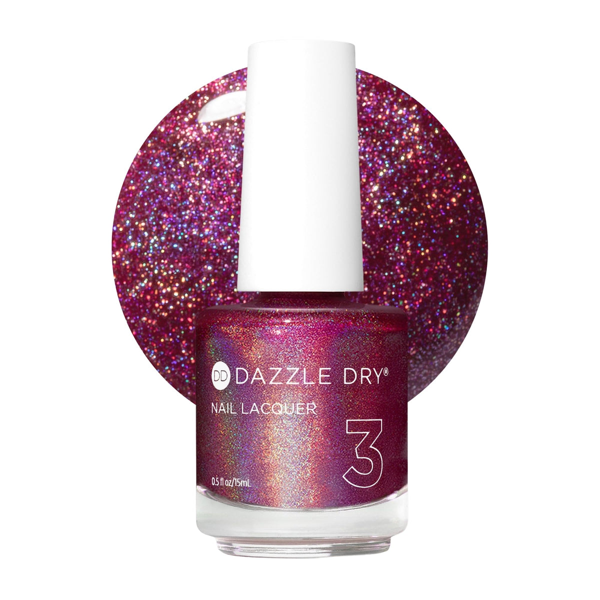 Dazzle Dry Nail Lacquer Step 3 Beauty Sleep Holographic Dark Fuchsia 0.5 fl oz
