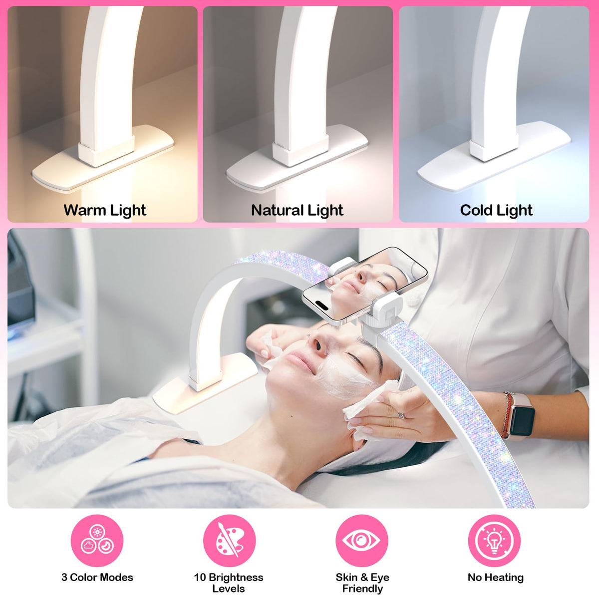 Large 29-Inch Half Moon Nail Desk Lamp with Phone Holder