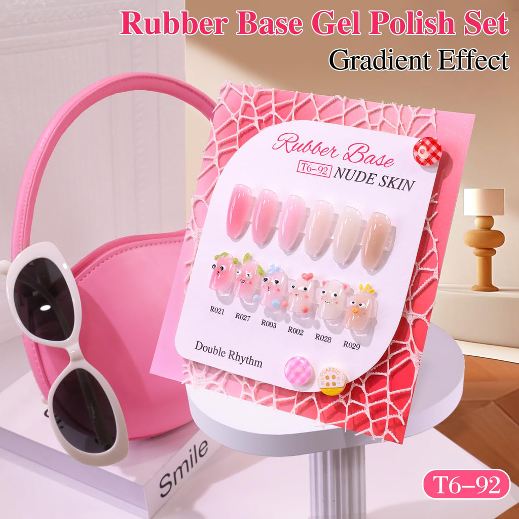 Rubber Base Gel Polish Set Nail Strengthener Builder Gel 6 x 15 mL